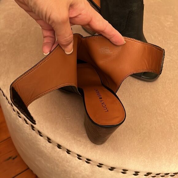 Lucky Brand Sz 9 Lizette Leather Open-Toe Ankle Booties EUC - Picture 12 of 13